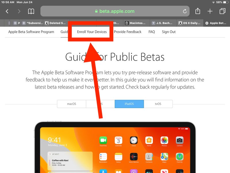 在 iPadOS beta 中注册您的设备
