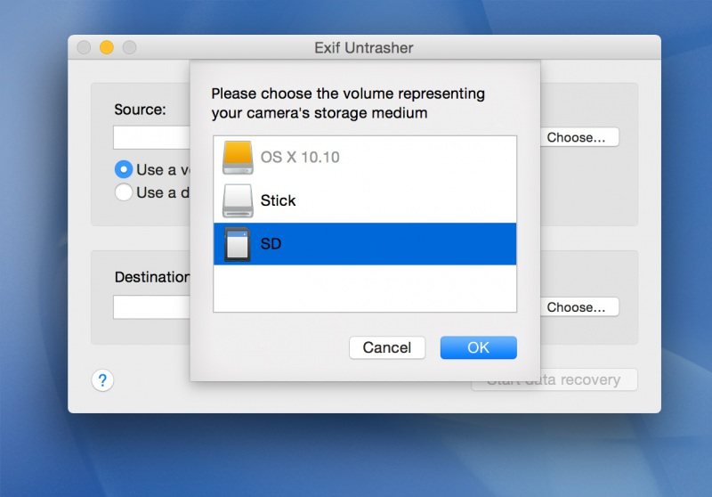 Mac OS X 上的 Exif UnTrasher 可以恢复已删除的存储卡图像