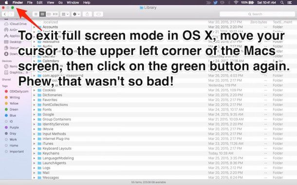 不要恐慌, 这是在 Mac OS X 中退出全屏模式的方法