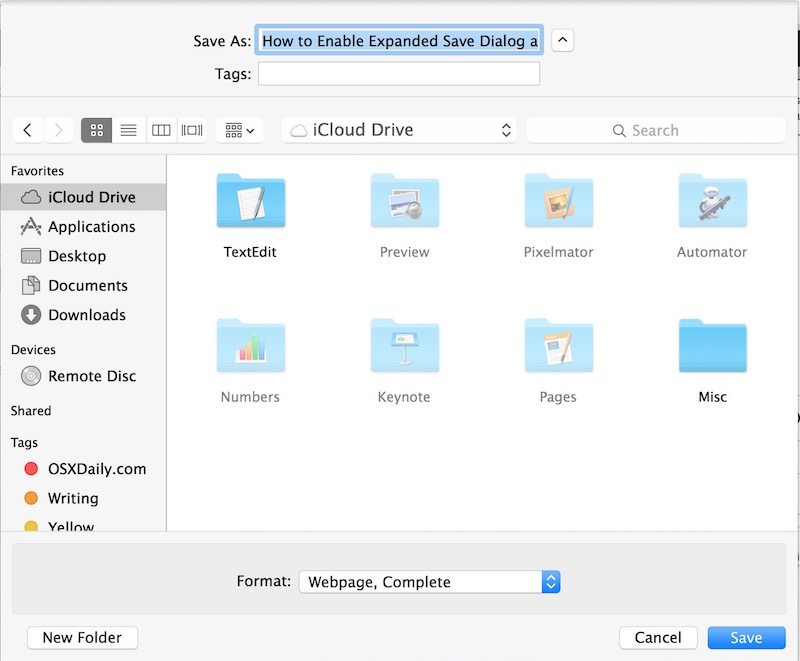 始终完全展开保存窗口在 Mac OS X 中 