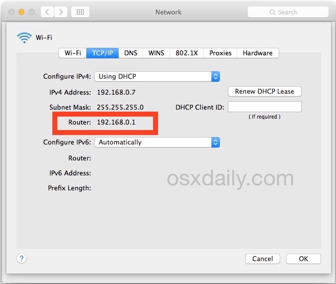 查找路由器IP Mac OS X 中的地址