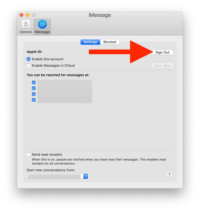 注销然后回到 Mac 上的 iMessage