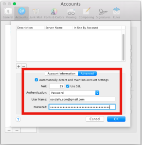 修复 SMTP Mac OS X 邮件应用程序中的邮件发送问题