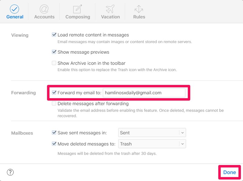 如何自动将 iCloud 邮件转发到其他电子邮件地址