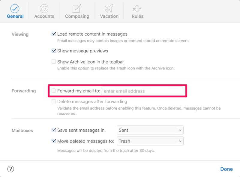 如何自动将 iCloud 邮件转发到其他电子邮件地址