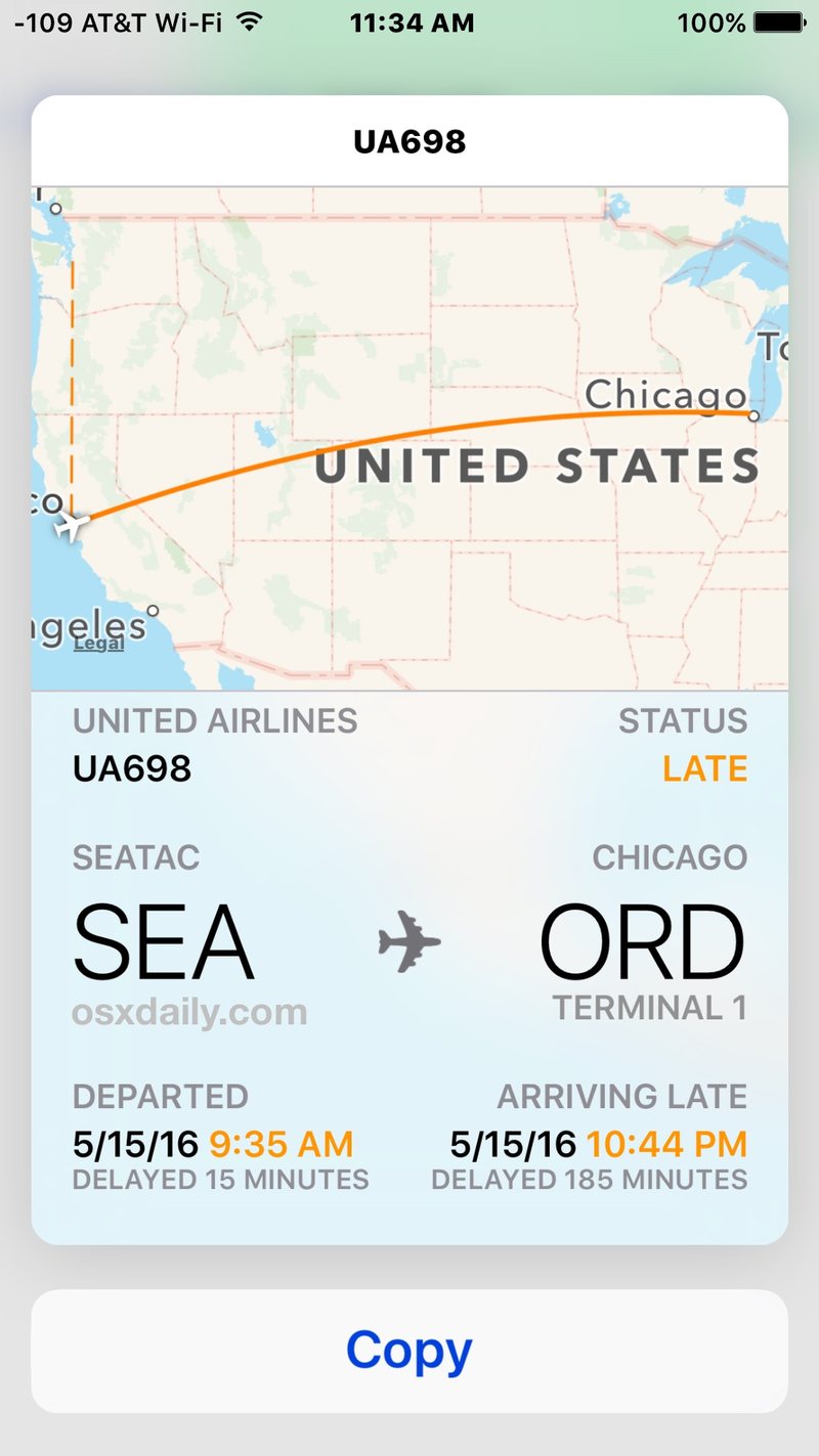iPhone 上的 3D Touch 航班信息