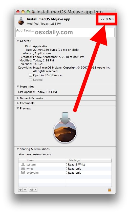 不完整的截断小macOS Mojave 安装程序