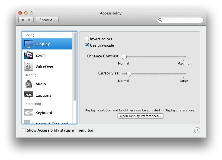 OS X 中的灰度模式选项