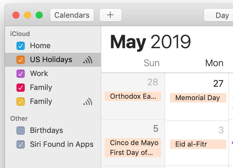 如何在 Mac 上的日历中隐藏假期