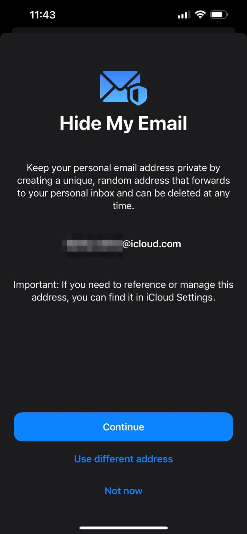 如何使用从 iPhone 隐藏我的注册电子邮件