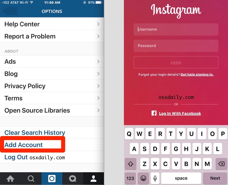 如何在中添加另一个 Instagram 个人资料帐户iOS
