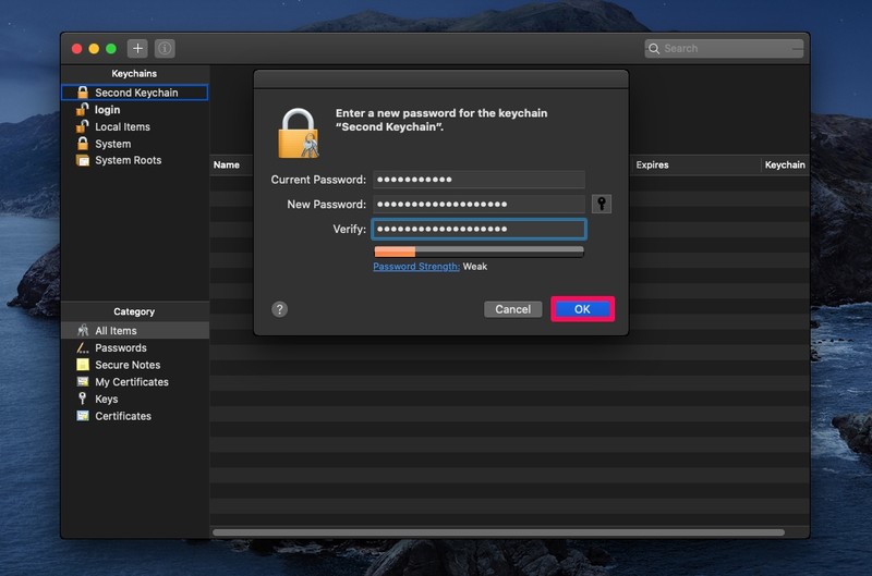 如何在 Mac 上更改钥匙串密码
