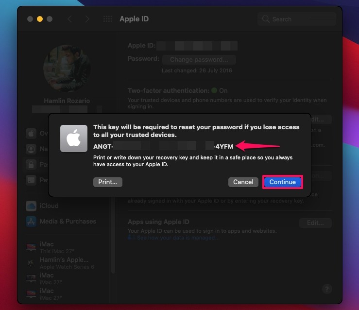 如何在 Mac 上创建 Apple ID 恢复密钥