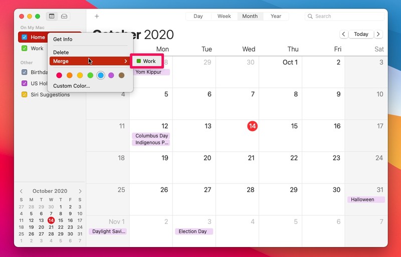 如何在 Mac 上合并日历