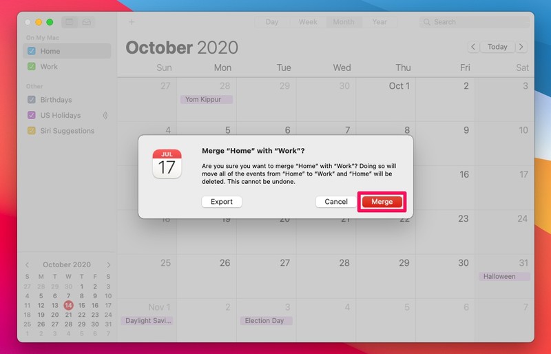 如何在 Mac 上合并日历