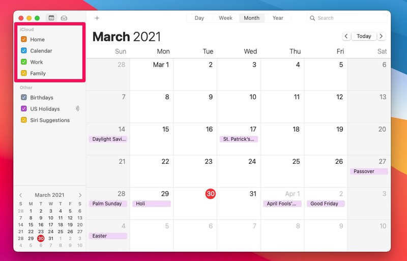 如何从 Mac 共享日历
