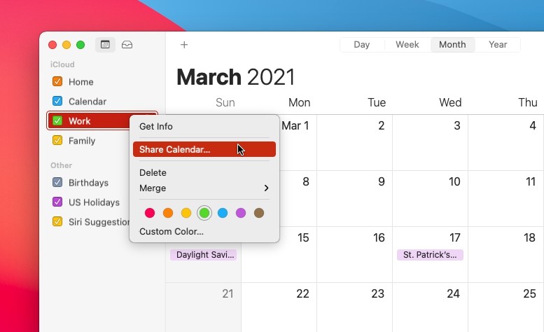 如何从 Mac 共享日历