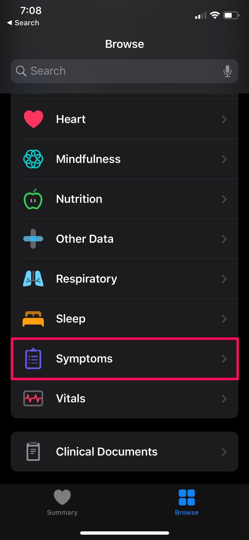 如何追踪症状iPhone 上的健康 App