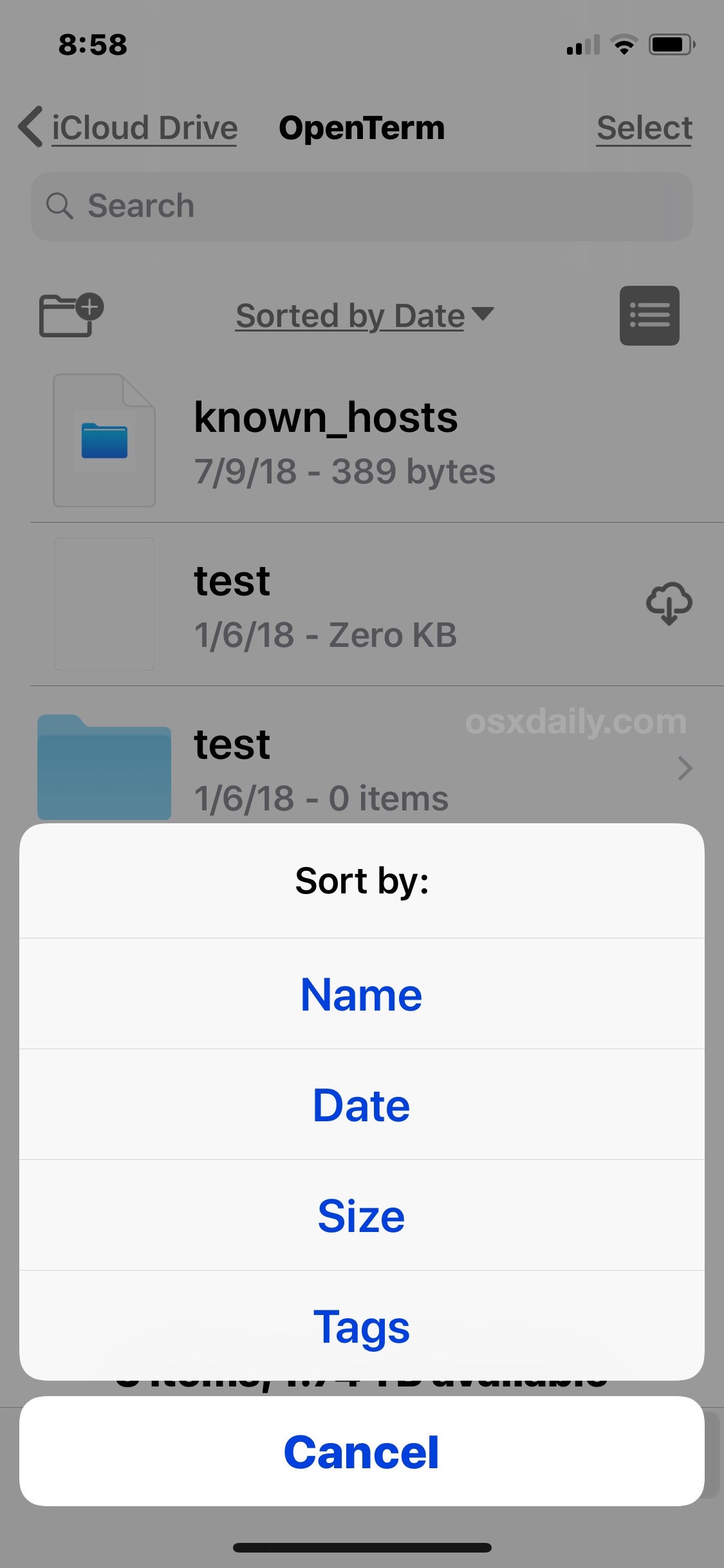 文件应用上的文件排序选项手机” />    <!--</ol-->
<p>无论您选择哪种排序方式，都会在 iPhone 或 iPad 上立即生效，您可以随时通过重复上述步骤并在“文件”应用中选择不同的排序方式来再次更改。</p>
<p>按名称排序或按日期排序对于大多数 iOS 文件应用程序用户来说可能是最有用的排序选项，这两种选项在 Mac 上同样有用和流行。是的，正如大多数 Mac 用户可能知道的那样，<a href=
