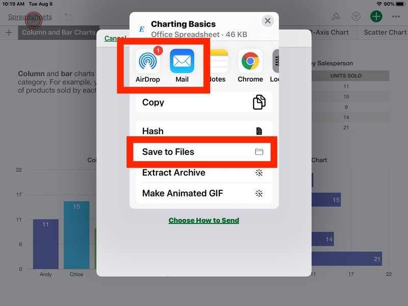 如何保存一个在 iPad 或 iPhone 上将 Numbers 文件转换为 Excel