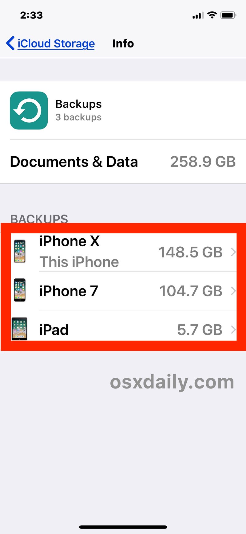 选择要删除该 iPhone 的 iCloud 备份的设备或 iPad