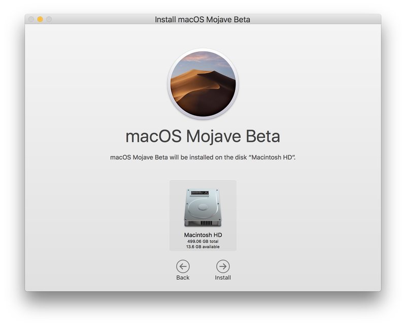 选择安装 macOS Mojave 的位置公开测试版