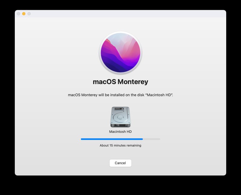 安装 macOS Monterey 需要一段时间