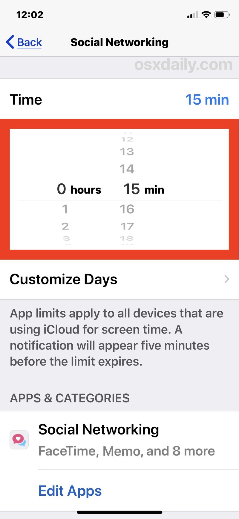 如何设置iOS 中每天社交媒体的时间限制