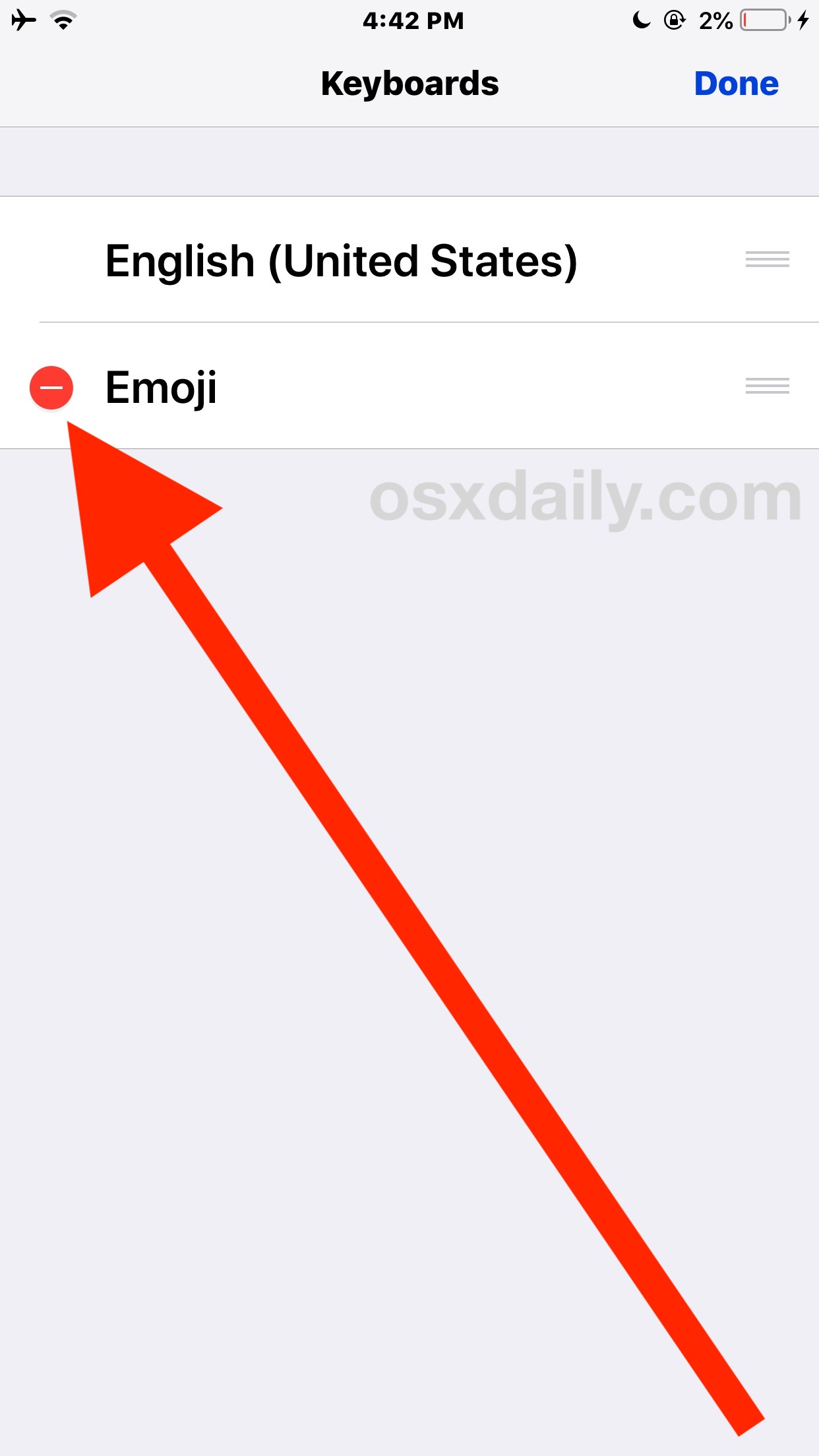 如何删除表情符号iPhone 或 iPad 上 iOS 的键盘按钮