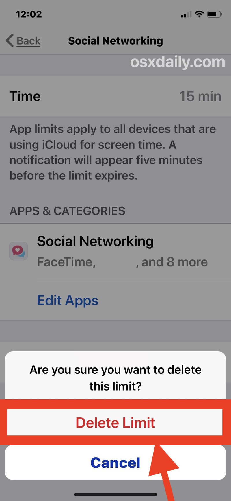 确认删除屏幕时间iOS 中设置的限制