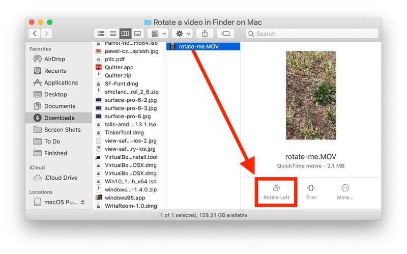 在 Mac Finder 中旋转视频使用快速操作