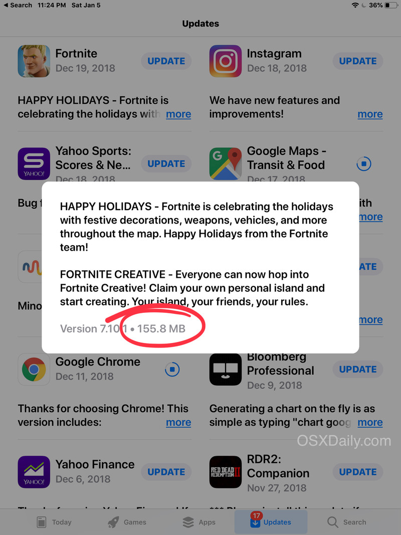 如何查看下载之前 iOS 中应用商店更新的大小