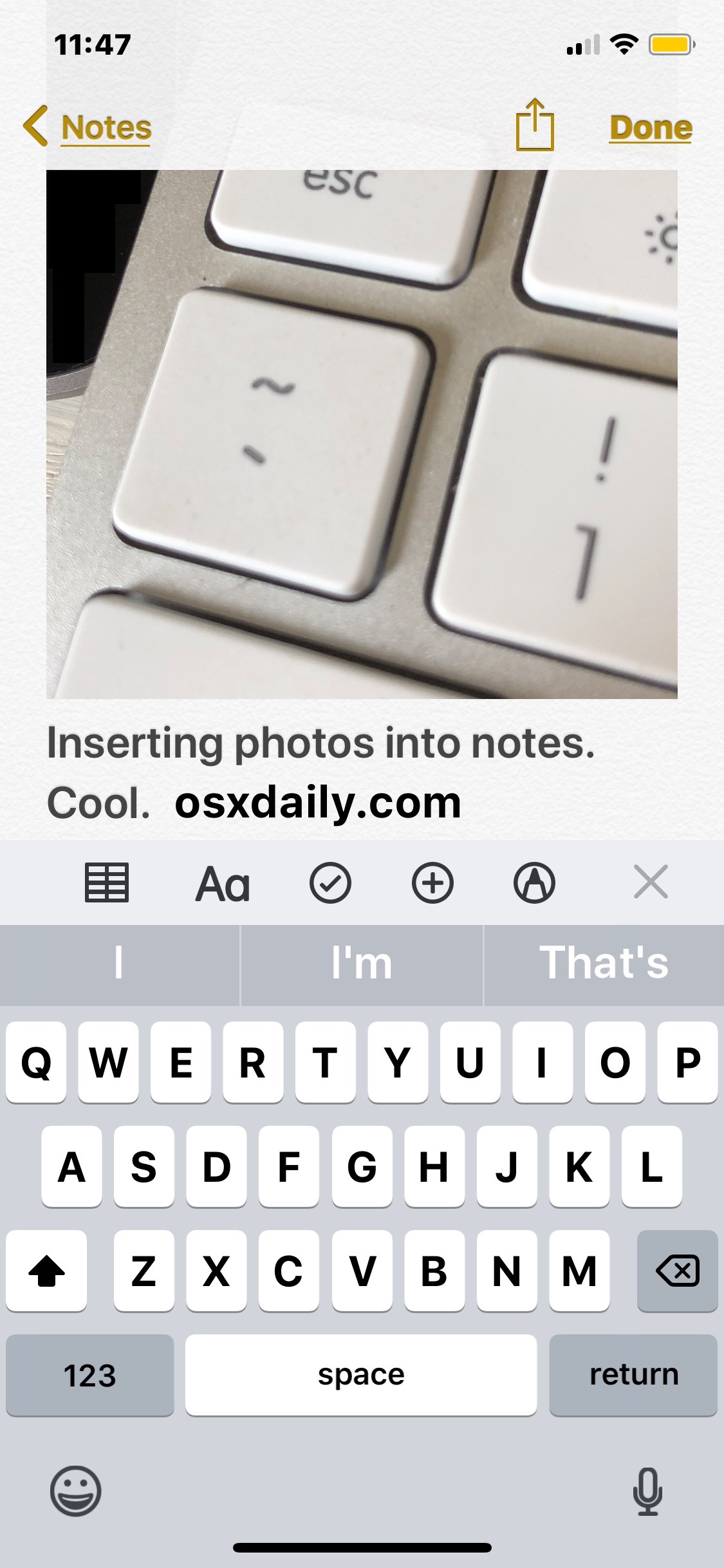 如何拍照或录像直接在 iOS 的 Notes 应用程序中