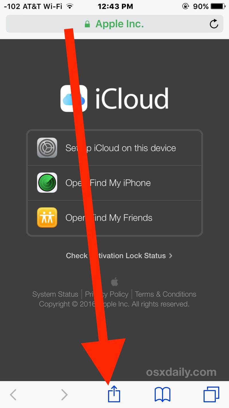访问 iCloud.com来自 iPhone 和 iPad 的登录页面