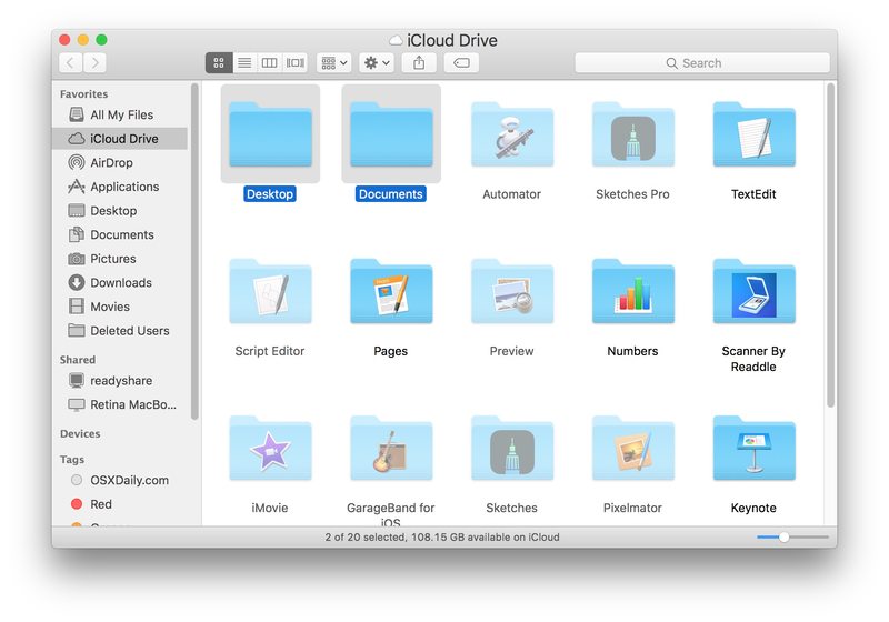 iCloud Drive 桌面和文档文件夹
