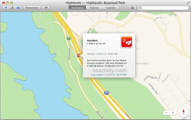 OS X 地图应用中的事件报告