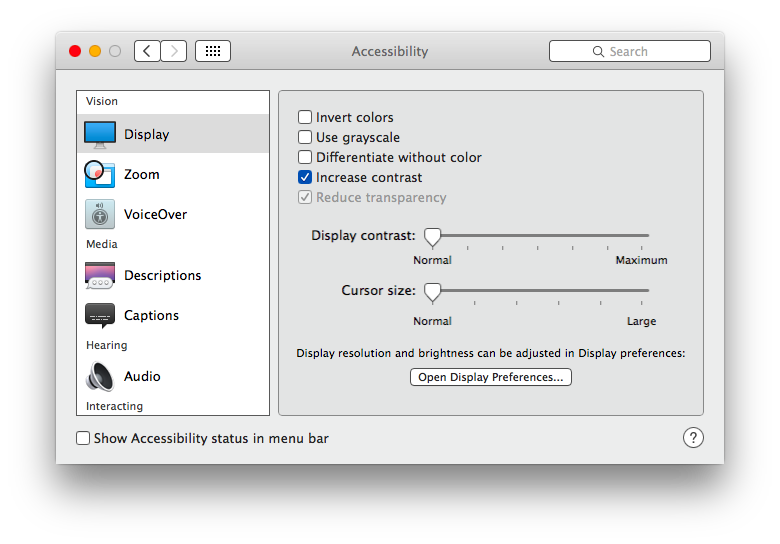 增加 OS X Yosemite 中的对比度
