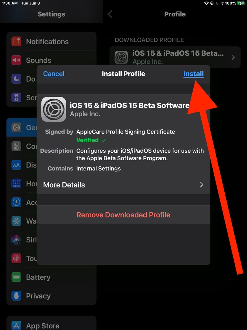 安装 ipadOS 15 beta 配置文件