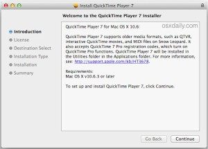 安装 QuickTime Player 7在新版本的 OS X 中