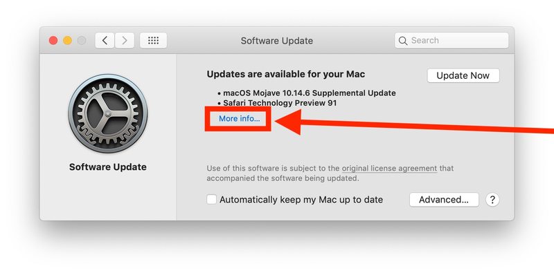 点击更多信息进行安装仅适用于 Mac 的特定软件更新