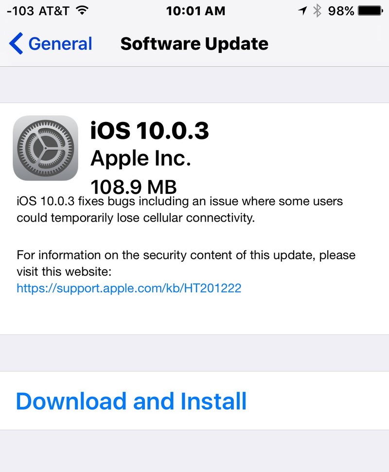 iOS 10.0.3 更新