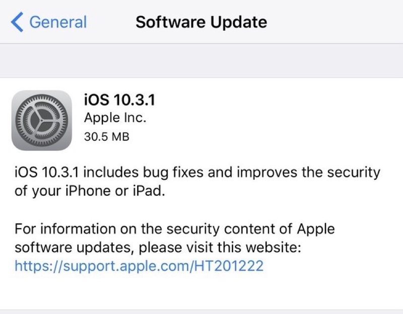 iOS 10.3.1 更新 