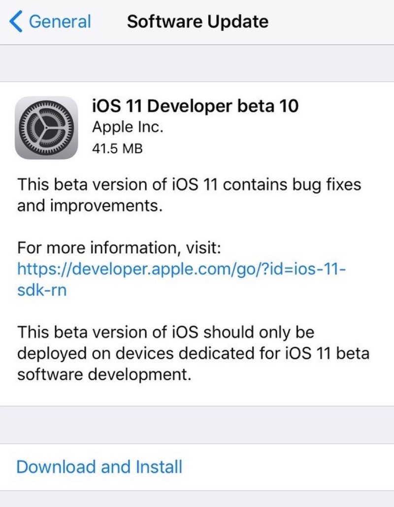 iOS 11 developer beta 10 可下载