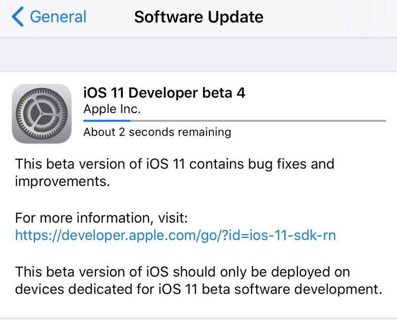 iOS 11 beta 4 下载中