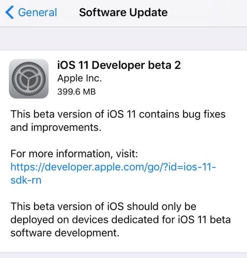 iOS 11 开发者测试版 2