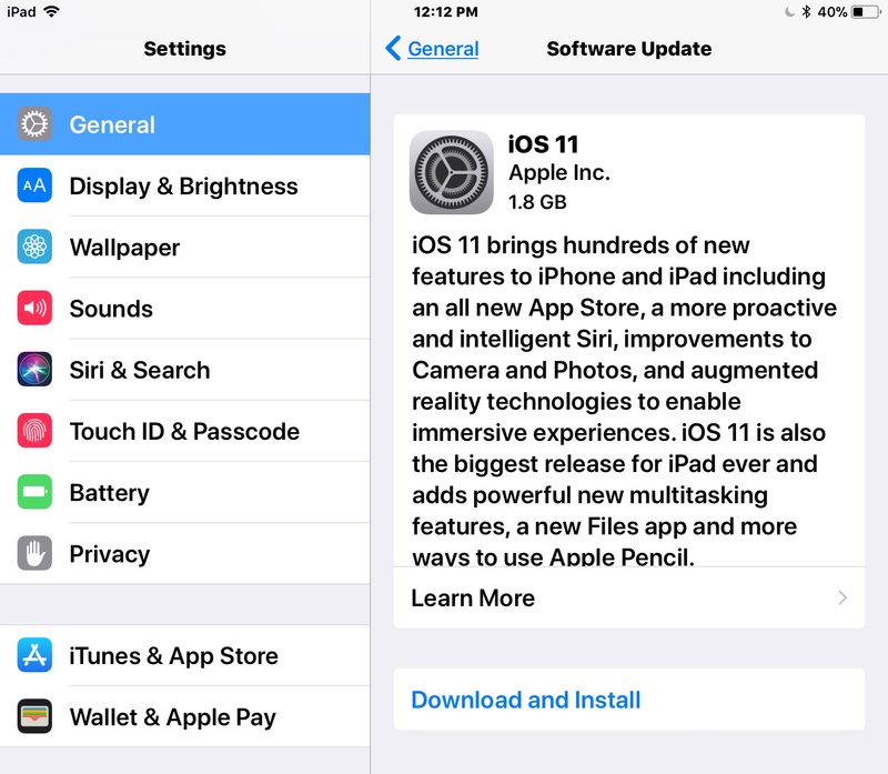 iOS 11 通过软件更新下载和安装