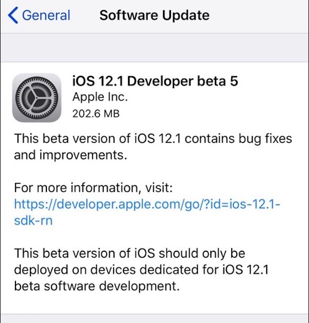 iOS 12.1 beta 5 下载可用