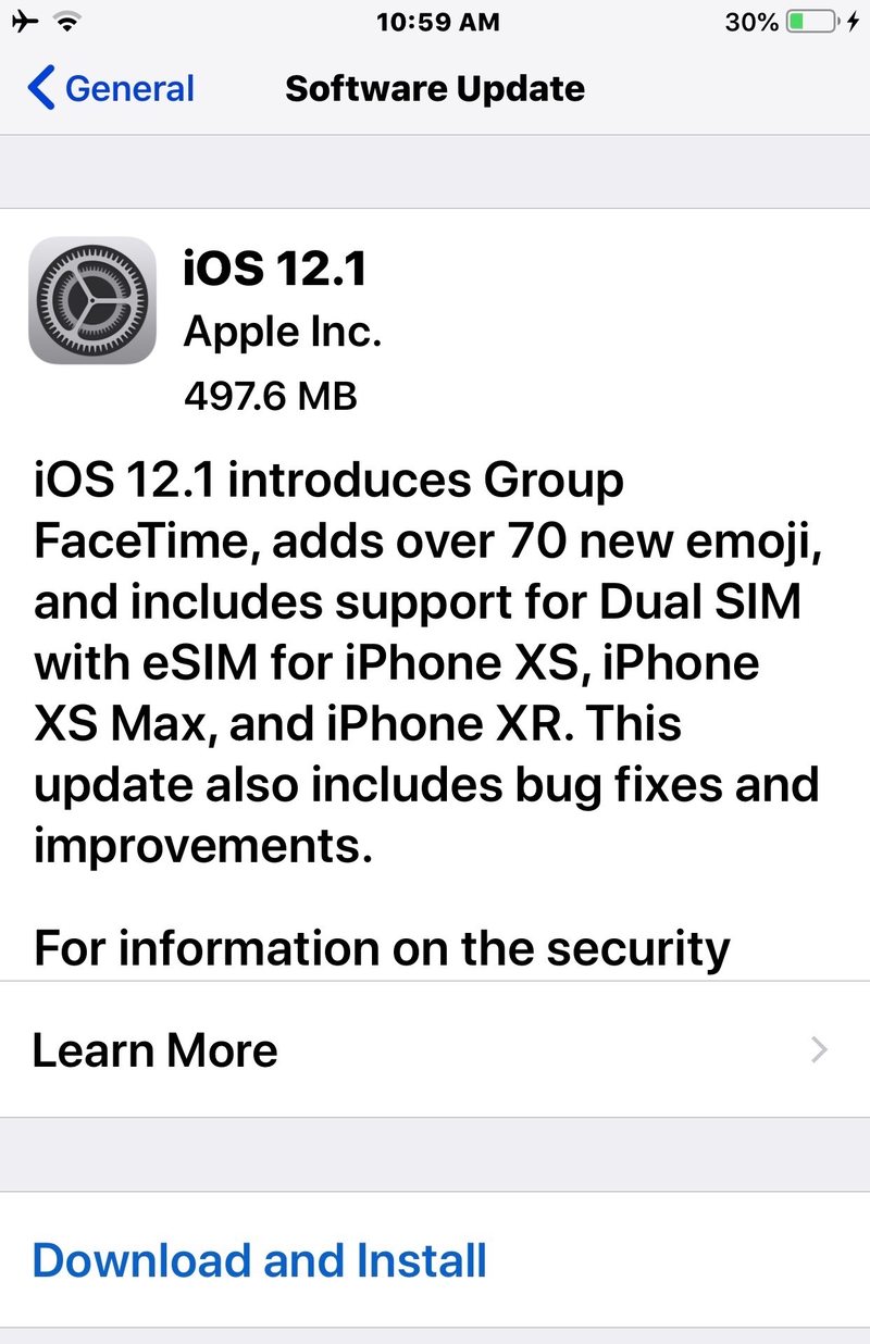 iOS 12.1 更新可供下载