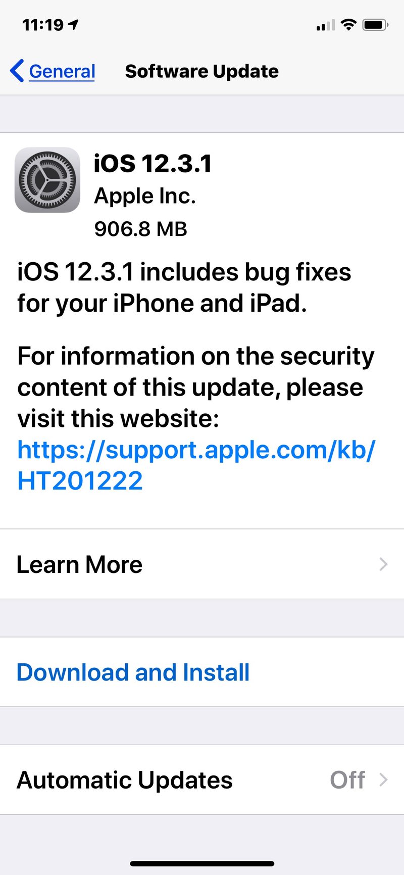 iOS 12.3.1 软件更新