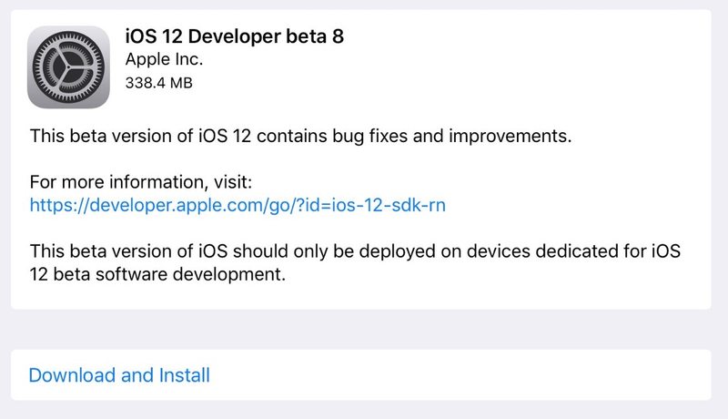 iOS 12 beta 8 下载 